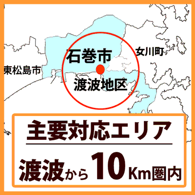 当店の主要対応エリアは渡波から10km圏内です。